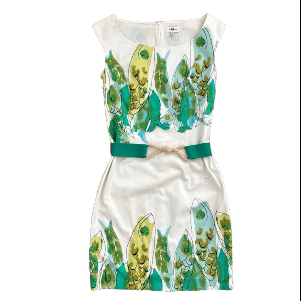 Anthropologie | We love Vera | Green, White, Blue, Turquoise Fish Dress w/ Belt